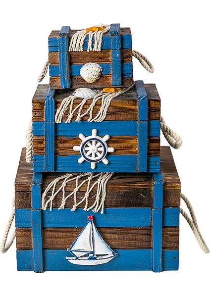 3x Istiflenebilir Ahşap Saklama Kutusu Ev Dekoratif Gıda Araçları Organizatör Durumda Mavi