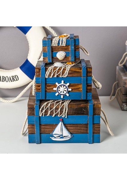 3x Istiflenebilir Ahşap Saklama Kutusu Ev Dekoratif Gıda Araçları Organizatör Durumda Mavi fiyatları