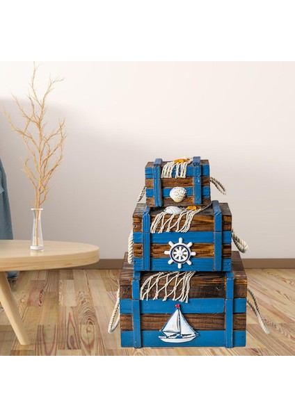 3x Istiflenebilir Ahşap Saklama Kutusu Ev Dekoratif Gıda Araçları Organizatör Durumda Mavi modelleri