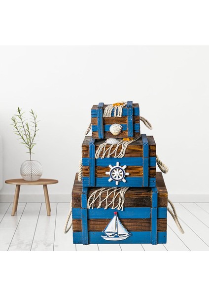 3x Istiflenebilir Ahşap Saklama Kutusu Ev Dekoratif Gıda Araçları Organizatör Durumda Mavi fırsatları