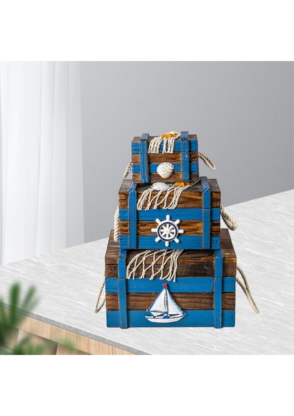 3x Istiflenebilir Ahşap Saklama Kutusu Ev Dekoratif Gıda Araçları Organizatör Durumda Mavi indirimleri