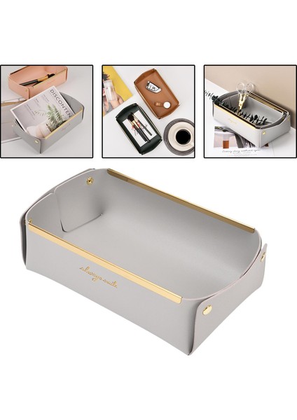 Pu Vale Tepsi Entryway Saklama Kutusu Organizatörler Konteyner Açık Gri modelleri