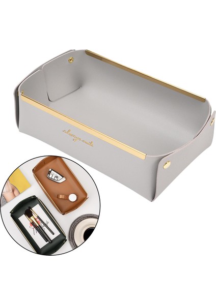 Pu Vale Tepsi Entryway Saklama Kutusu Organizatörler Konteyner Açık Gri fırsatları