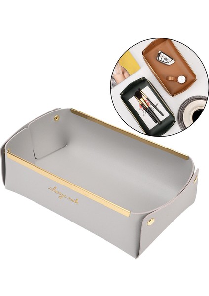 Pu Vale Tepsi Entryway Saklama Kutusu Organizatörler Konteyner Açık Gri indirimleri