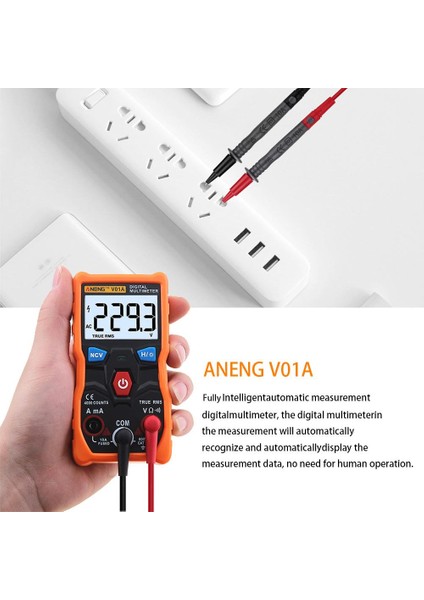 Aneng V01A Dijital True Rms Multimetre Test Cihazı Ncv Veri Tutma ile Automotriz Multimetre Otomatik Ayarlama LCD Arka Işık + El Feneri - Turuncu (Turuncu)