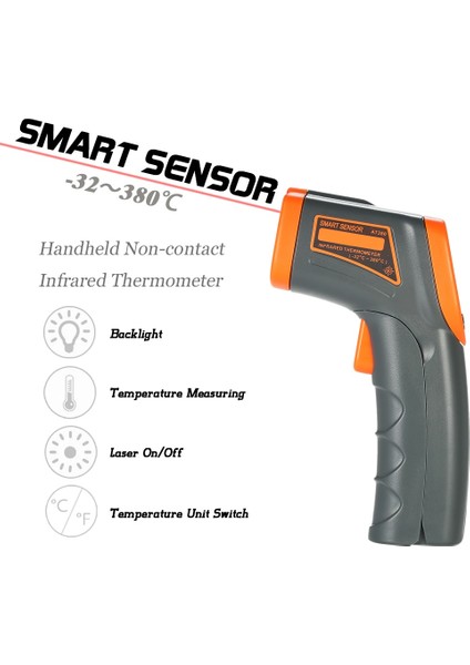 Akıllı Sensör -32~380℃ 12:1 El Tipi Dijital Temassız Endüstriyel Kızılötesi Termometre (Insanlar Için Değil) fırsatları