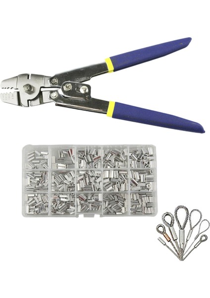Paslanmaz Çelik Balıkçılık Pensesi Tel Halat Sıkma Aracı, 150 Adet Yüksük ile Sıkma Döngü Kiti Crimpers & Sıkma Kollu Aracı