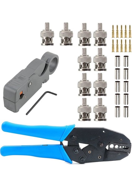 10 Adet Bnc Fiş Sıkma Konnektör Seti, Bnc Sıkma Araçları ile RG58 / RG59 / Rg6 Için 1 Takım Koaksiyel Rf / Bnc Sıkma Araçları(Yurt Dışından)