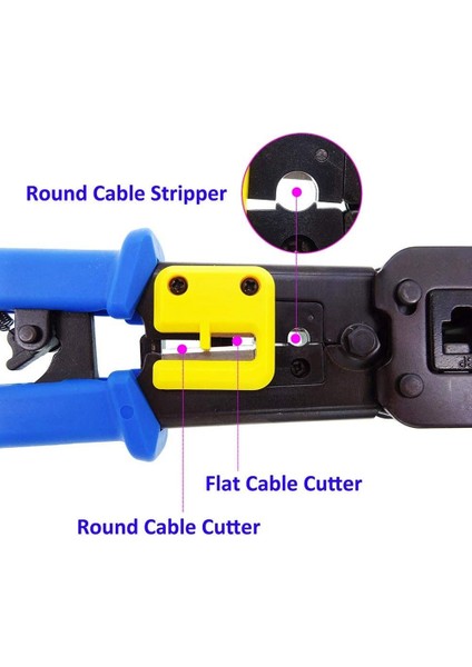 CAT5E/CAT6 Için Sıkma Aleti RJ11/RJ12THROUGH Delik Hasır Tel Pense RJ45 Sıkma Aleti Kiti - Mavi&siyah&sarı