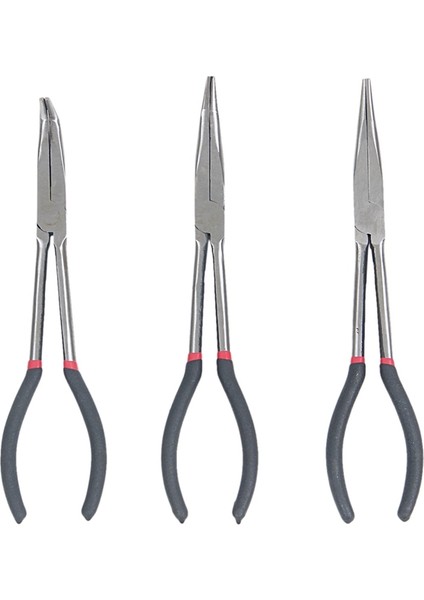 3x 11 Inç Ekstra Uzun Burunlu Pense Set Düz & Eğik Uçlu Mekanik Tutucu El Aracı