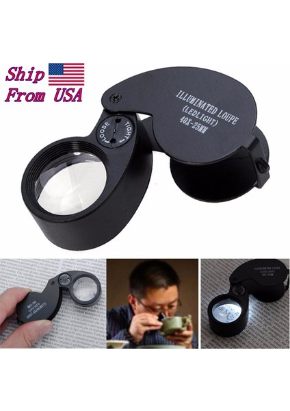 LED 40 x 25MM ile Pratik Işıklı Lens Kuyumcu Büyüteç Göz Büyüteç Büyüteç
