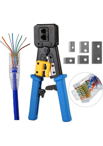 CAT5E/CAT6 Için Sıkma Aleti RJ11/RJ12THROUGH Delik Hasır Tel Pense RJ45 Sıkma Aleti Kiti