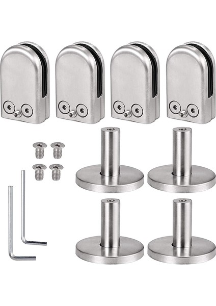 Cam Kelepçe 4x Paslanmaz Çelik 304 Cam Klips Kelepçe Cam Braket 8mm Cam 40MM Çubuk - Gümüş modelleri