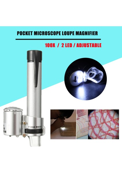 Yeni Gümüş 100X Cep Için Mikroskop LED Işık Takı Büyüteç 10X Lens Büyüteç Cam Izle Onarım Aracı modelleri