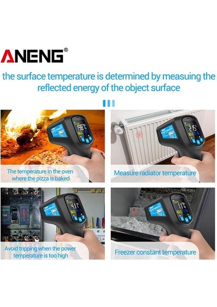 Aneng -50～400℃ /600℃ 12:1 El Tipi Dijital Temassız Endüstriyel Kızılötesi Termometre (Insanlar Için Değil) indirimleri
