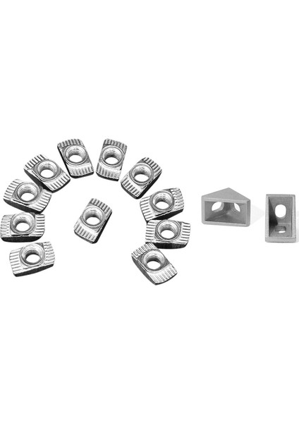 200 Adet Konnektör: 100 Adet 2020 Köşe Braket Yuvası 6 Köşe Açı L Braket Konnektör & 100 Adet M5 Çekiç Somun Konnektör T Bağlantı Elemanı Sürgülü Somun