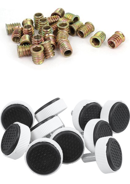 25 Adet M8 E-Somun Ahşap Ekleme Arayüz Vidaları Altıgen Soket Somun Bağlantı Parçaları, Pirinç Tonlu M8 x 15MM Mobilya Üzerinde Ayarlanabilir Vida Kayma Tesviye Ayakları Ayak 10 Adet
