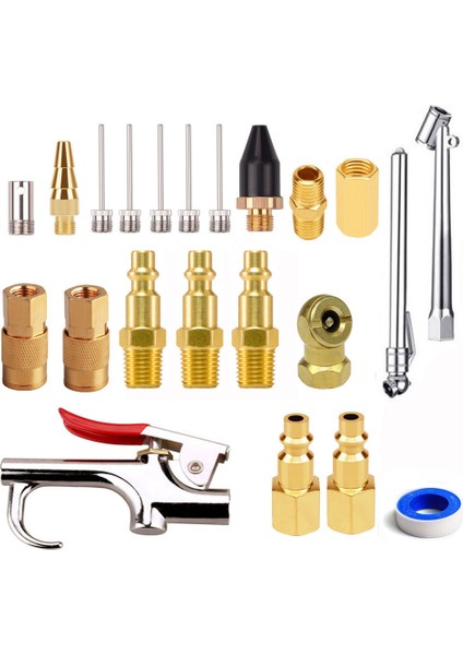 Lastik Şişirme Iğneleri ile 22 Adet 1/4 Inç Npt Hava Üfleme Parçaları Kiti Chuck Hava Kompresörü Bağlayıcı Bağlayıcılar ve Fişler Hortum Ek Parçası Tamir Takımı
