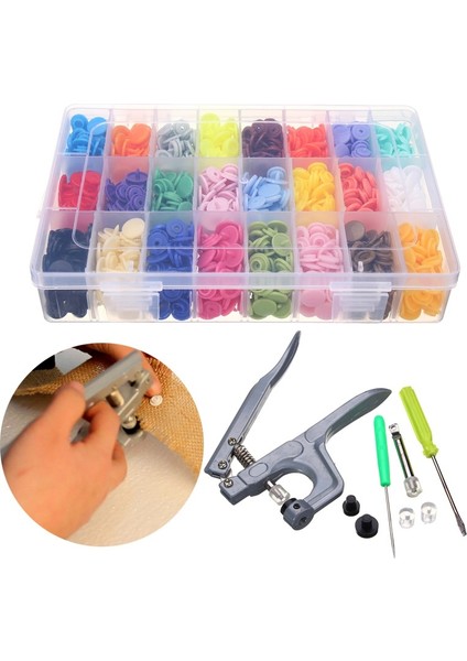 Raptiye Çıtçıt Pense + 360 Adet T5 Plastik Reçine Düğmesi Baskı Saplama Bezi Aracı Dıy(Yurt Dışından)
