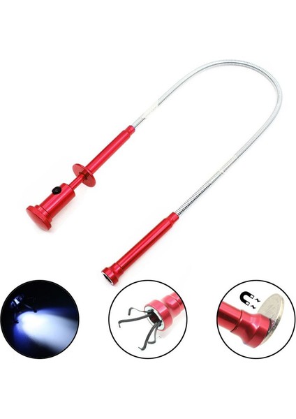Esnek Toplama Aleti ( Mıknatıs + 4 Pençe + LED Işık ) Manyetik Uzun Yaylı Kavrama Ev Tet Gadget Kanalizasyon Temizleme Toplama Aletleri-Kırmızı(Yurt Dışından)