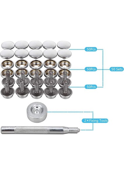 150 Adet Deniz Kanvas Çıtçıt Kiti Aracı Metal Vidalar Tekne 3/8 Inç Soket ile 2 Adet Ayar Aracı Tekne Kapağı Için