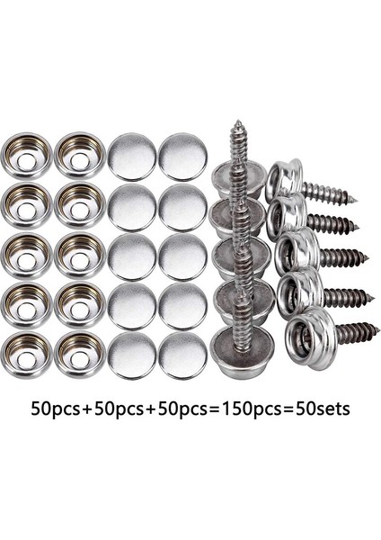 150 Adet Deniz Kanvas Çıtçıt Kiti Aracı Metal Vidalar Tekne 3/8 Inç Soket ile 2 Adet Ayar Aracı Tekne Kapağı Için