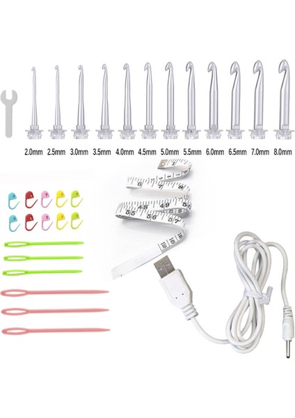 LED Örgü Iğneleri Seti 12 Adet Değişim Ct Kanca ile Işık Şarj Edilebilir USB Dokuma Kazak Dikiş Aksesuarları Araçları fiyatları