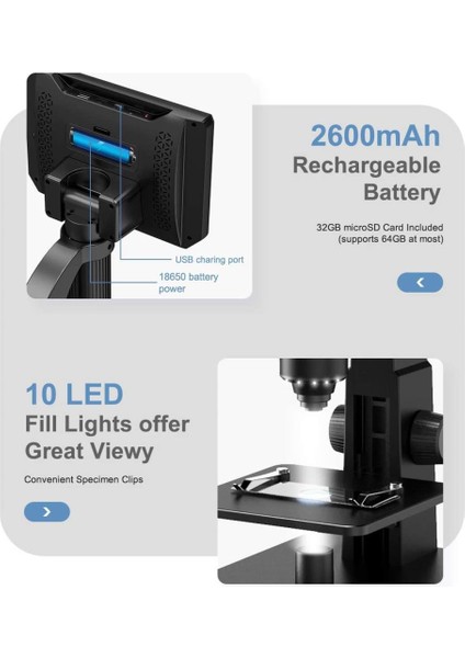 DM11 LCD Dijital Mikroskop, 2000X Biyolojik Mikroskop