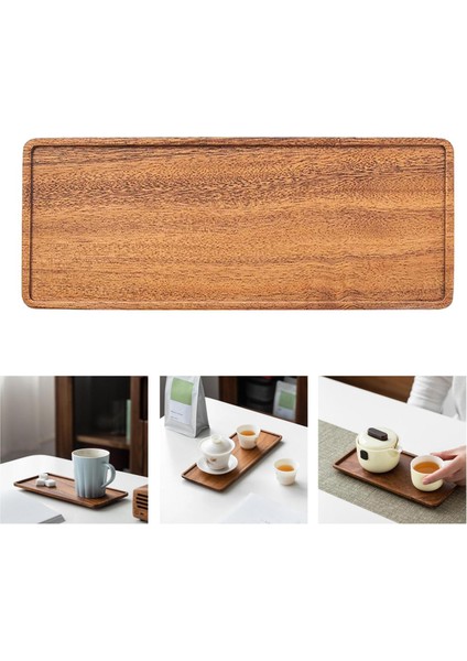 SunniMix Rustik Büyük Hizmet Tepsisi Dikdörtgen Kahve Barbekü Servis Gıda Meyve Tepsileri Çanak 30X12X1.2 cm