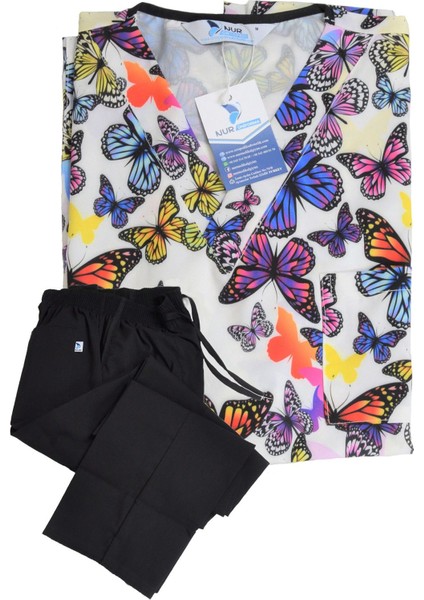 Mor Kelebek Desenli Likralı Alt Üst Takım