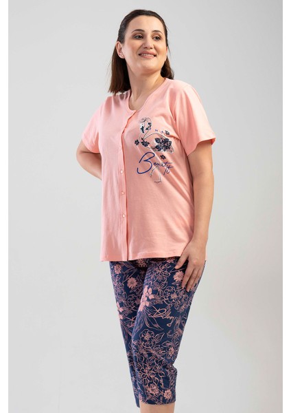 Pamuklu Büyük Beden Tamamı Düğmeli Kısa Kol Kaprili Pijama Takım fiyatları