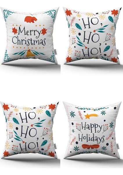 Yeşil Kırmızı Yılbaşı Temalı 4'lü Kırlent Kılıfı Seti 4KMBS164