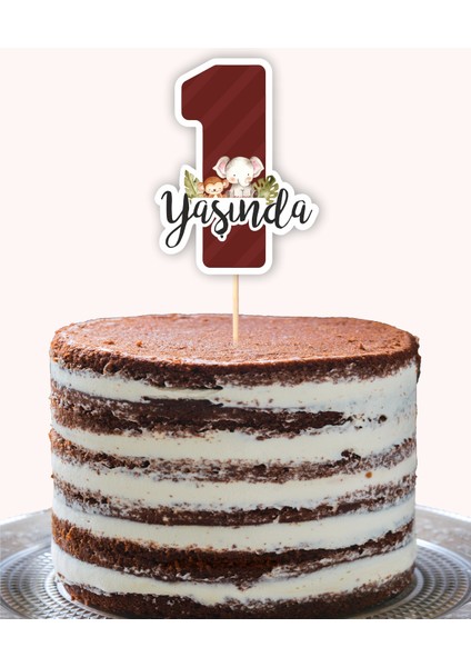 Safari Pastel 1 Yaşında Pasta Süsü *kalın Kağıt