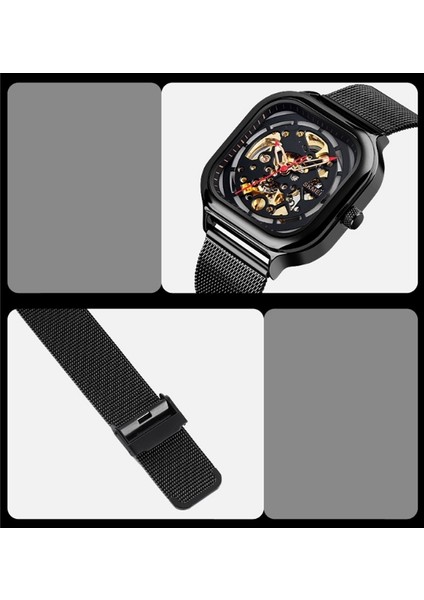 Skmeı 9184 Erkek Kare Tourbillon Otomatik Mekanik Saat (Yurt Dışından)