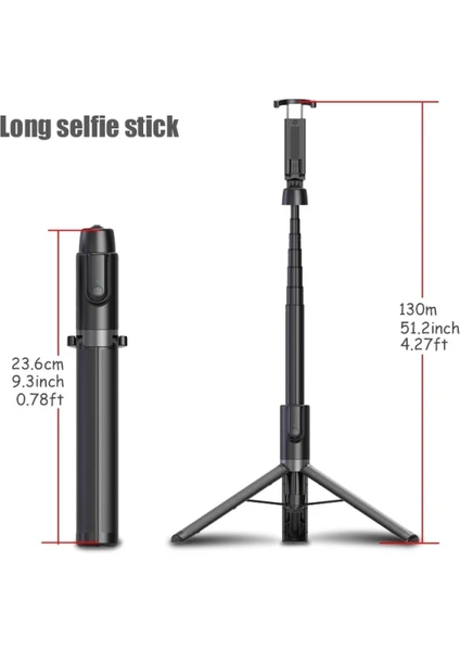 Cep Telefonu Iphone Huawei Samsung Xiaomi Için Uzun Selfie Çubuğu 130CM 51INCH 3 In 1 Tripod Kablosuz Bluetooth (Yurt Dışından)