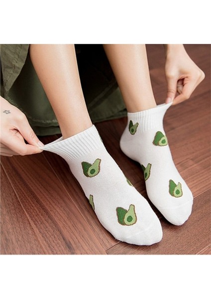 Meguca Socks Kadın Renkli Avokado Desenli Yarım Konç Kolej Çorap Seti 5 Çift