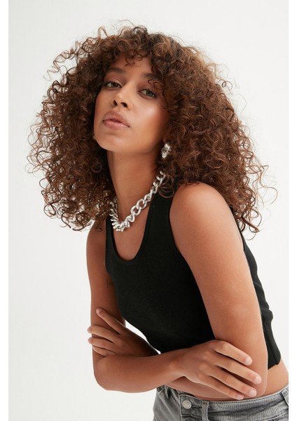 Sıfır Kol Crop Triko Bluz