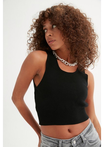 Sıfır Kol Crop Triko Bluz