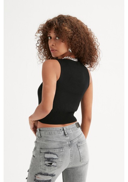 Sıfır Kol Crop Triko Bluz