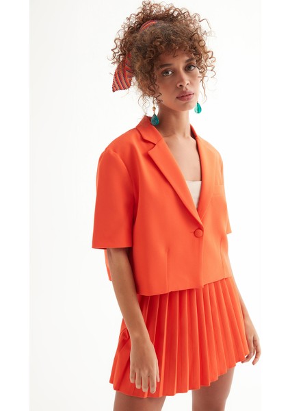 Krep Tek Düğme Crop Ceket fırsatları