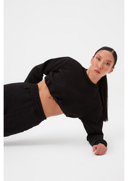 AÇELYAOKCU Crop Şardonlu Beli Büzgülü Sweatshirt