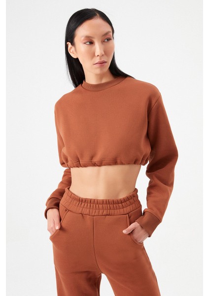 AÇELYAOKCU Crop Şardonlu Beli Büzgülü Sweatshirt