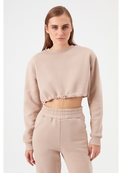 AÇELYAOKCU Crop Şardonlu Beli Büzgülü Sweatshirt