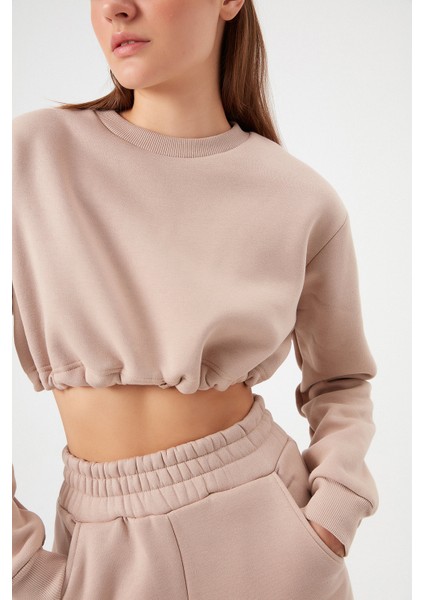 AÇELYAOKCU Crop Şardonlu Beli Büzgülü Sweatshirt modelleri