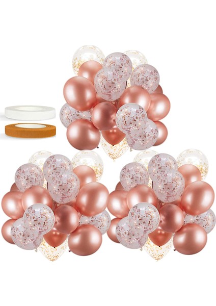 60 Paket Dekor Rose Gold Balonlar Konfeti Balonlar Şeritler Partiler Için Rosegold Balonlar