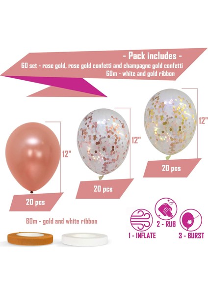 60 Paket Dekor Rose Gold Balonlar Konfeti Balonlar Şeritler Partiler Için Rosegold Balonlar fiyatları
