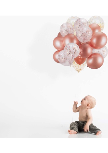 60 Paket Dekor Rose Gold Balonlar Konfeti Balonlar Şeritler Partiler Için Rosegold Balonlar modelleri