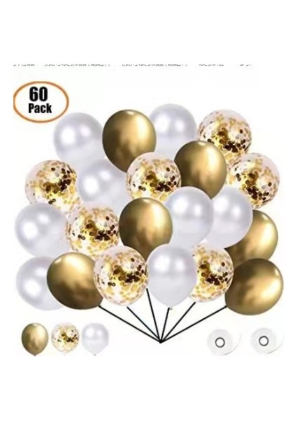 60 Paket Dekor Balonları Konfeti Balonları Partiler Için Kurdele Balonları