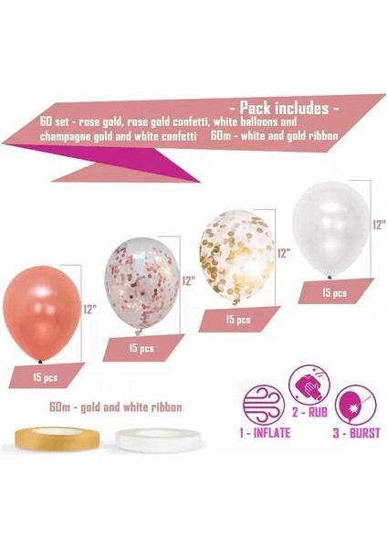 60 Paket Dekor Balonları Konfeti Balonları Partiler Için Kurdele Balonları(Yurt Dışından) fiyatları