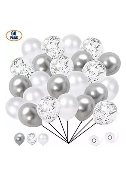 60 Paket Dekor Balonları Konfeti Balonları Partiler Için Kurdele Balonları